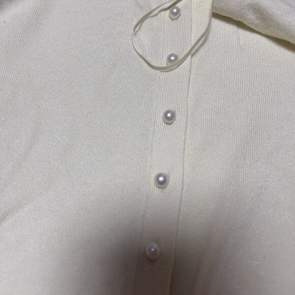 Zara Pearl Button Cardigan in Butter Yellow - Picture 6 of 6